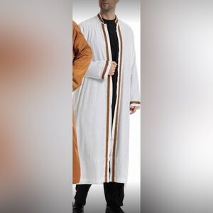 Men's White Thobe with Brown Trim